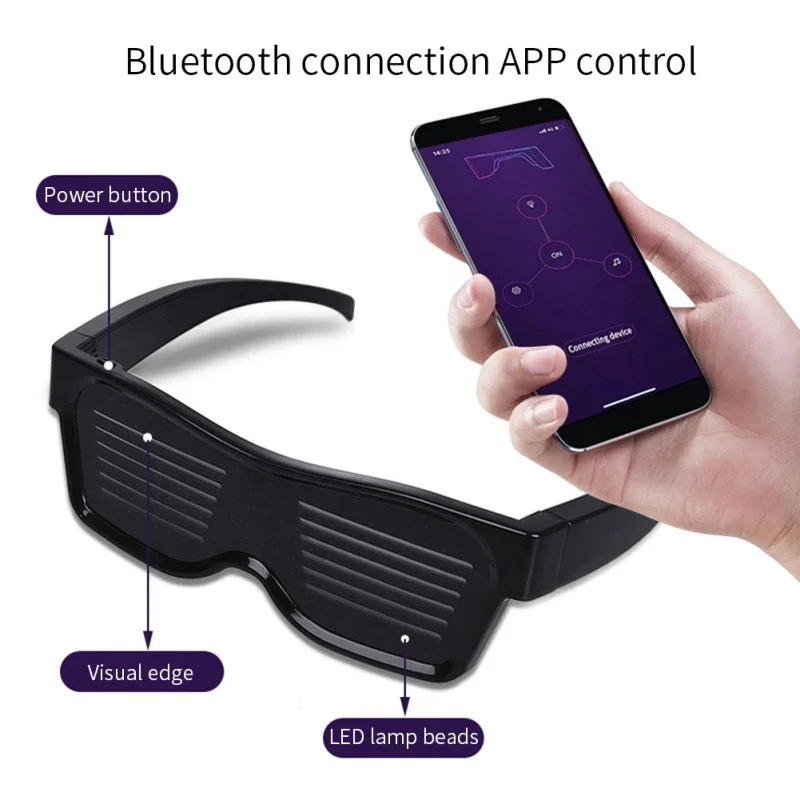 Bluetooth APP Control Led Party Glowing Glasses Programmable Text Display Customized Languages USB Charge Party Carnival Prop