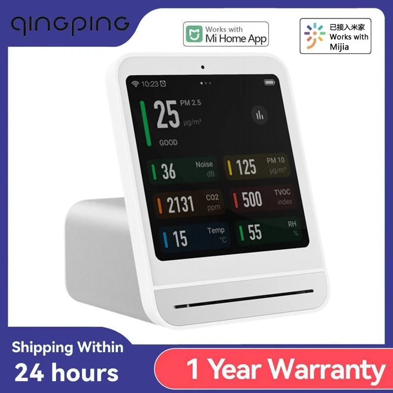 Qingping-Detector de aire 2 para hogar inteligente, Control de pantalla táctil, Sensor de temperatura y humedad, Monitor de calidad CO2 PM2.5, funciona con Mijia Ap