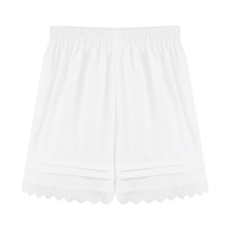 Short décontracté en dentelle blanche pour femmes, taille haute, jambes larges, pantalon de plage, ample, bas fin, pour la maison