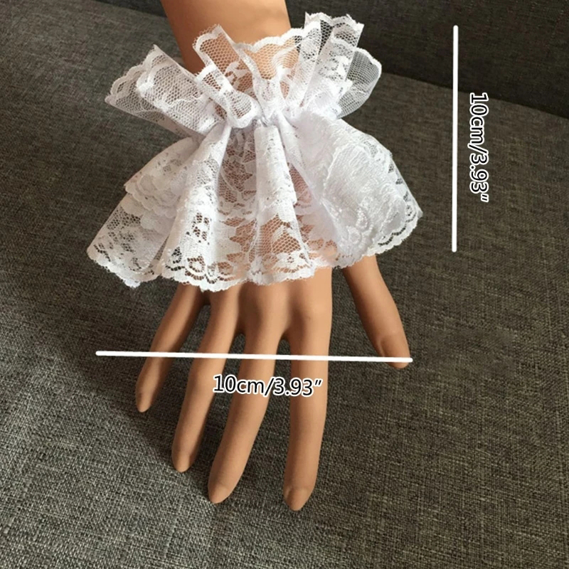 2 ชิ้น/คู่ Lolita มือข้อมือ Ruffled ดอกไม้ลูกไม้สีดําสร้อยข้อมือ Elegant ผู้หญิงหญิงนาฬิกาข้อมืออุ่นถุงมือ