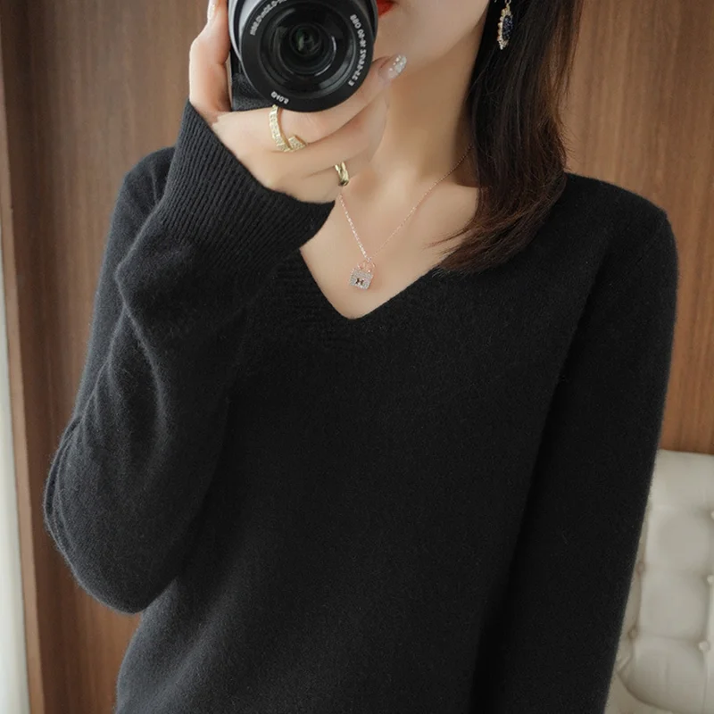 ฤดูใบไม้ร่วงและฤดูหนาวเสื้อกันหนาวผู้หญิงใหม่ V คอลูกไม้คอ Hollow OUT Design Casual ถักแขนยาวผู้หญิง
