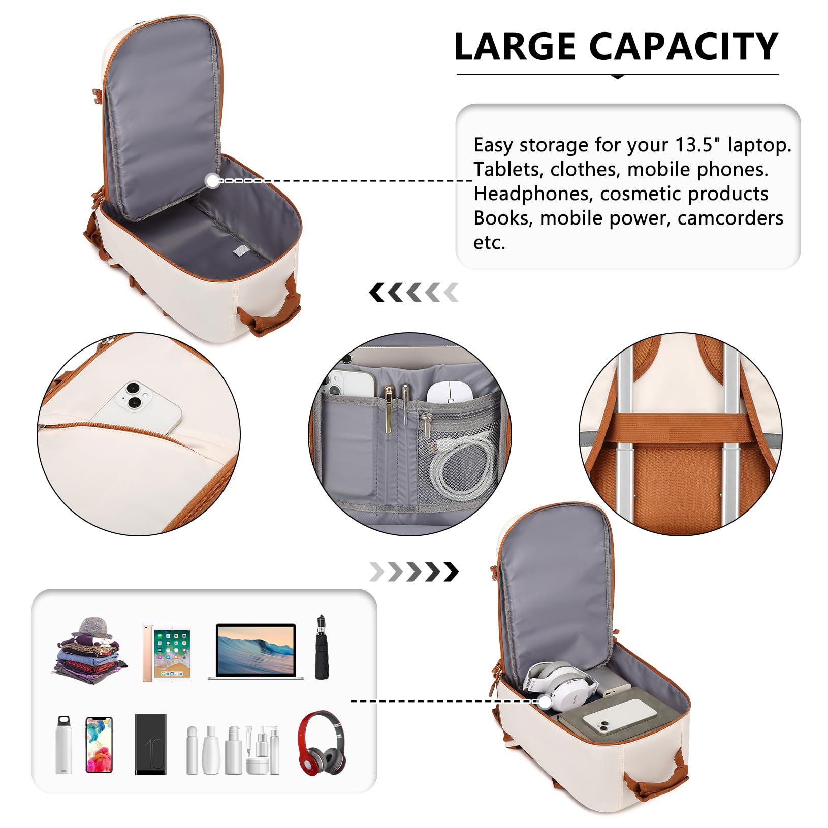 Kono Kabinentasche für Ryanair, Handgepäck Rucksack 40 x 20 x 25 cm, 20 l, beige/braun, Untersitz Reisegepäck für Flugzeug