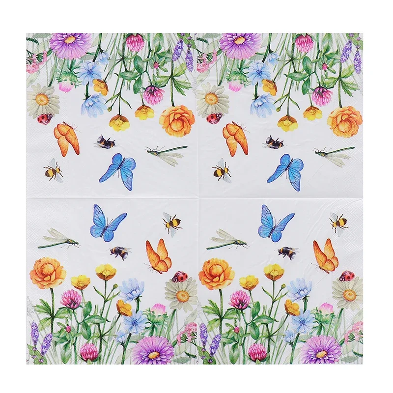 10/20pcs 33cm 2-Ply Colourful Napkins New Floral Butterfly Printed Paper Napkins Wedding Party Paper Butterfly Bone Bart Paper