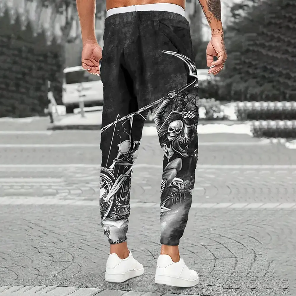 ฤดูหนาวใหม่หนากางเกงแฟชั่นSkullพิมพ์Sweatpantsกางเกงกีฬาผู้ชายหลวมสบายๆกระเป๋าDrawstring Sweatpants