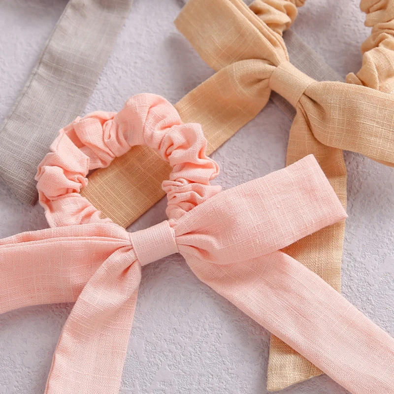 Accesorios para el cabello para niñas, lazos grandes, soporte para cola de caballo para niños pequeños, bandas de goma para el cabello elásticas de lino y algodón a la moda