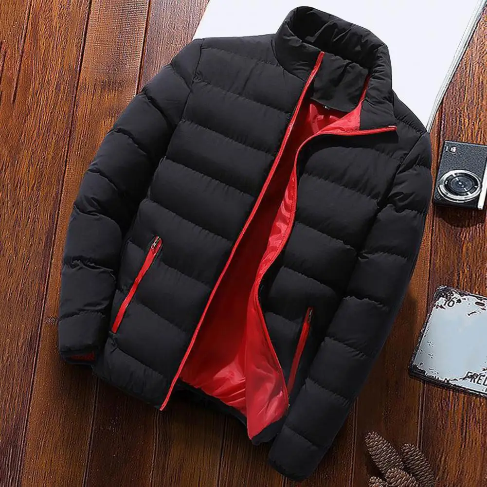 Casacos de inverno masculinos à prova de vento acolchoado casaco de inverno para homens com gola fecho de zíper grosso quente resistente jaqueta masculina