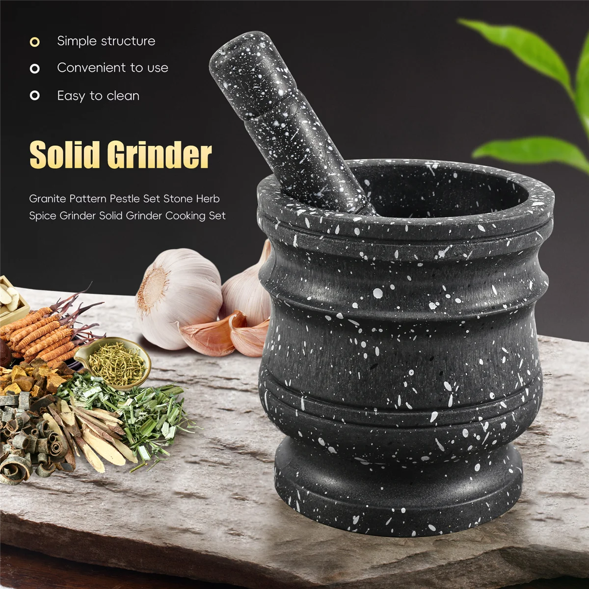 รูปแบบสากชุดหินเครื่องบดเครื่องเทศสมุนไพร Solid เครื่องบดชุดทําอาหาร