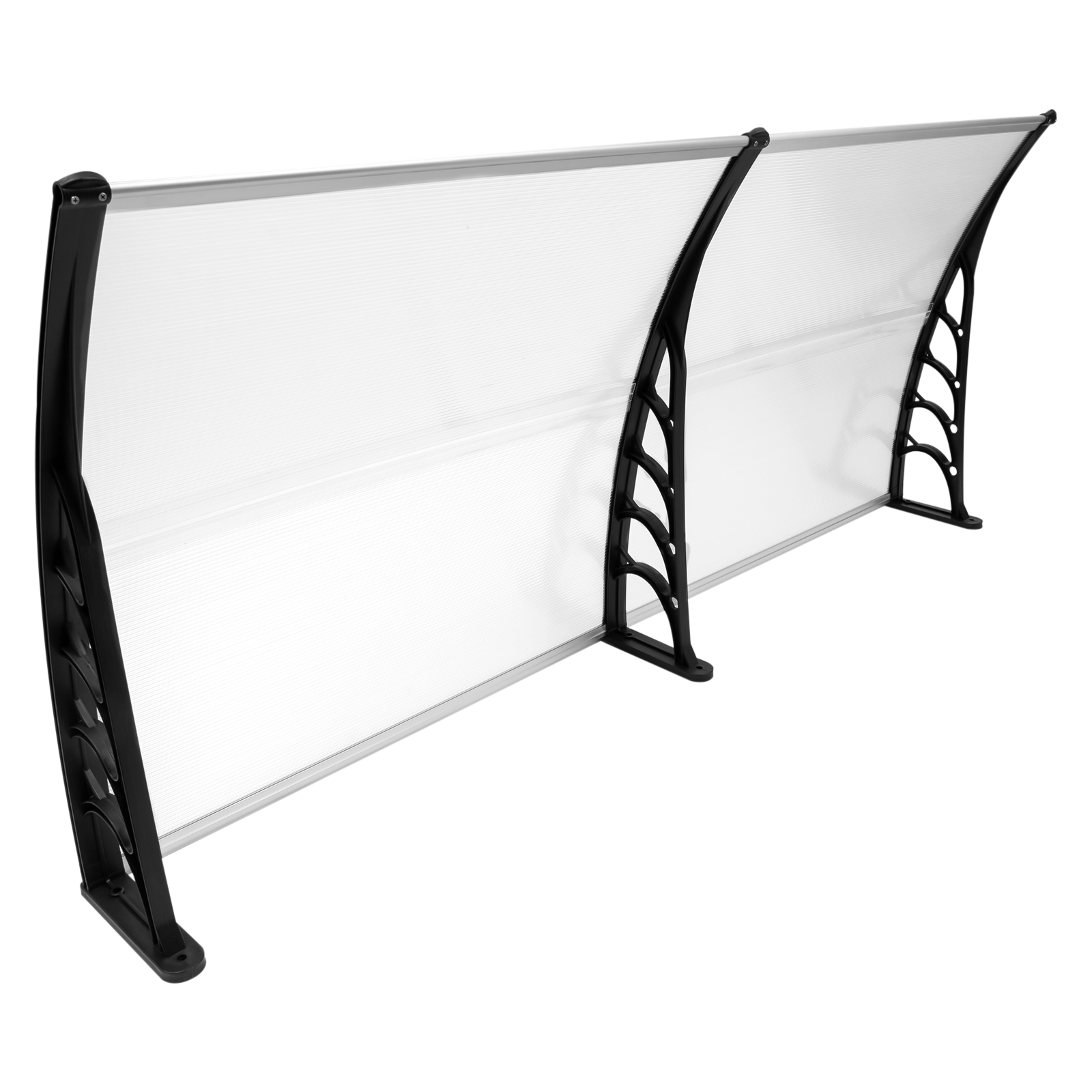 Vordertürüberdachung, 200 x 90 cm Vordertürüberdachung, aus Aluminium und Polycarbonat, transparentes gewölbtes Vordach, grau