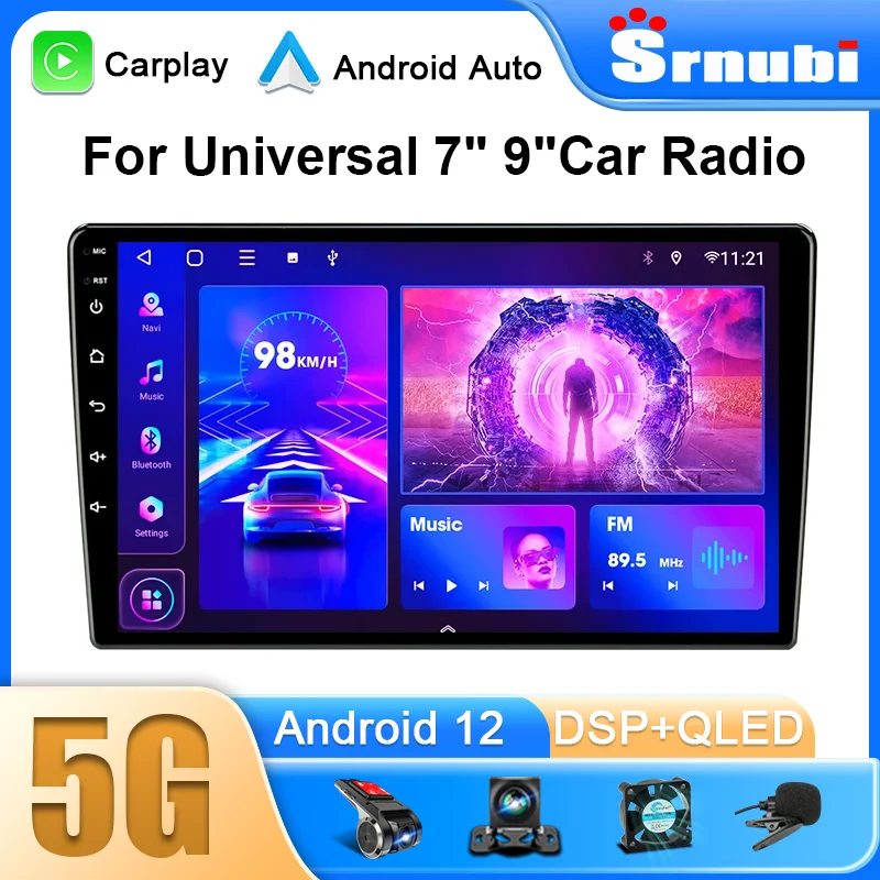 Srnubi Autoradio 2 Din Android 12 Auto Carplay Universal 7" 9" Multimedia Player für Nissan Honda Toyota Lada Volkswagen Hyundai