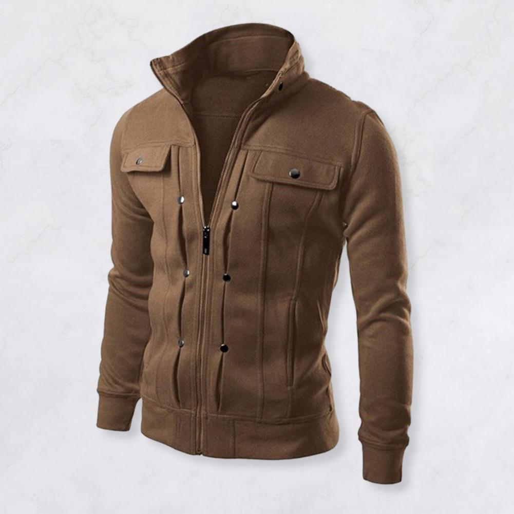 Prendas de abrigo para hombre, ropa de abrigo elegante de primavera con cuello levantado y cierre de cremallera, chaqueta informal para otoño, Color sólido, larga para hombre