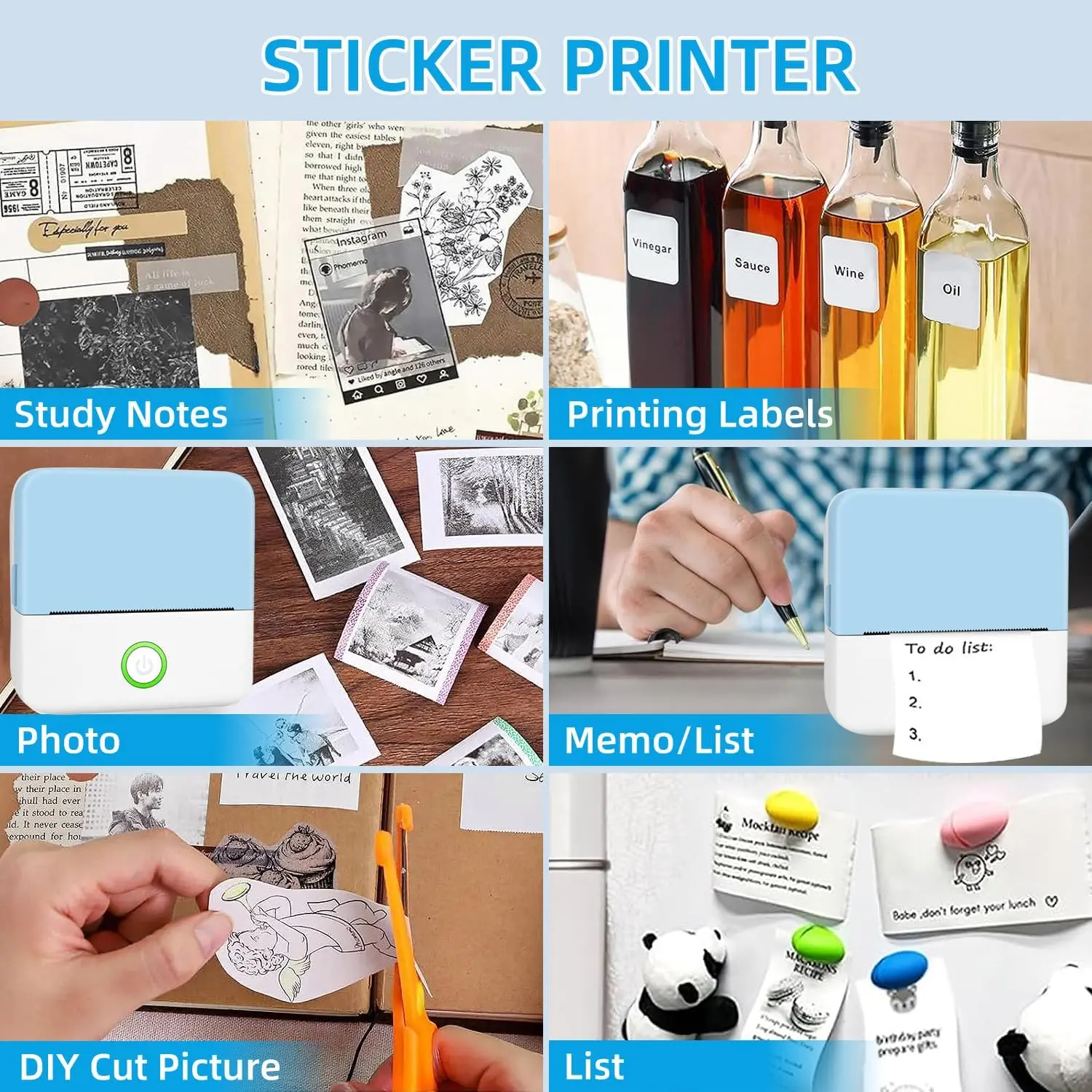 เครื่องพิมพ์พกพาขนาดเล็ก Inkless สติกเกอร์ Maker, ฟรีตัดเครื่องพิมพ์พกพาขนาดเล็ก, เครื่องพิมพ์ความร้อนแบบพกพาสําหรับ Photo Journal Notes Memo