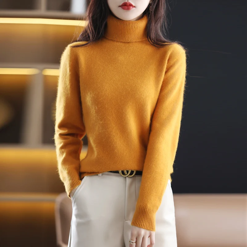 ฤดูใบไม้ร่วงและฤดูหนาวผู้หญิงคอPullover 100% Pure Mink Cashmereเสื้อกันหนาวถักนุ่มแฟชั่นผู้หญิงเสื้อผ้า