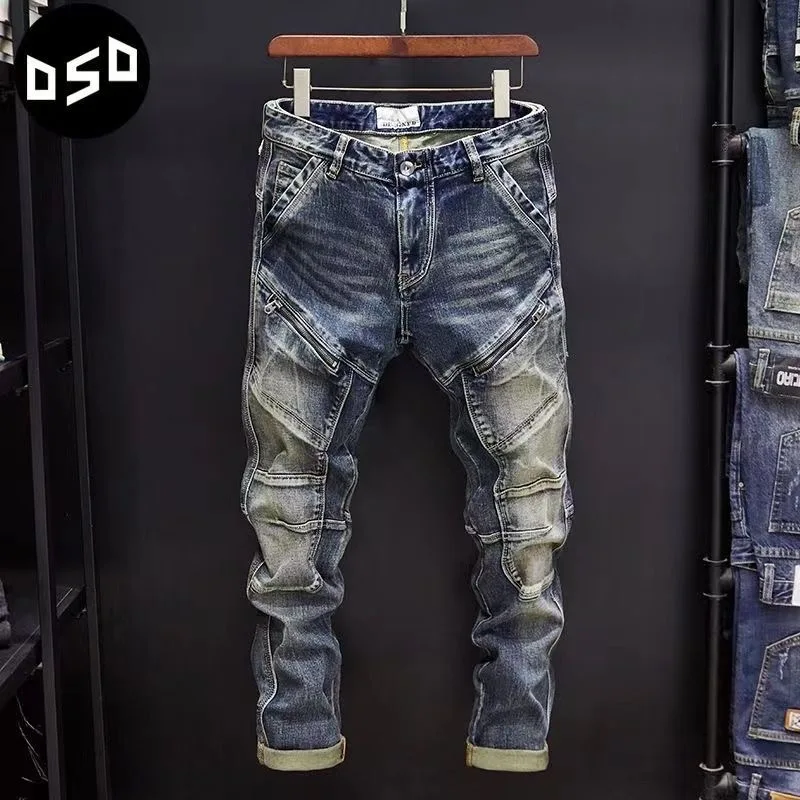 2024 primavera y otoño nueva tendencia de moda Retro Color sólido elástico piernas pequeñas hombres Casual relajado cómodo transpirable Jeans