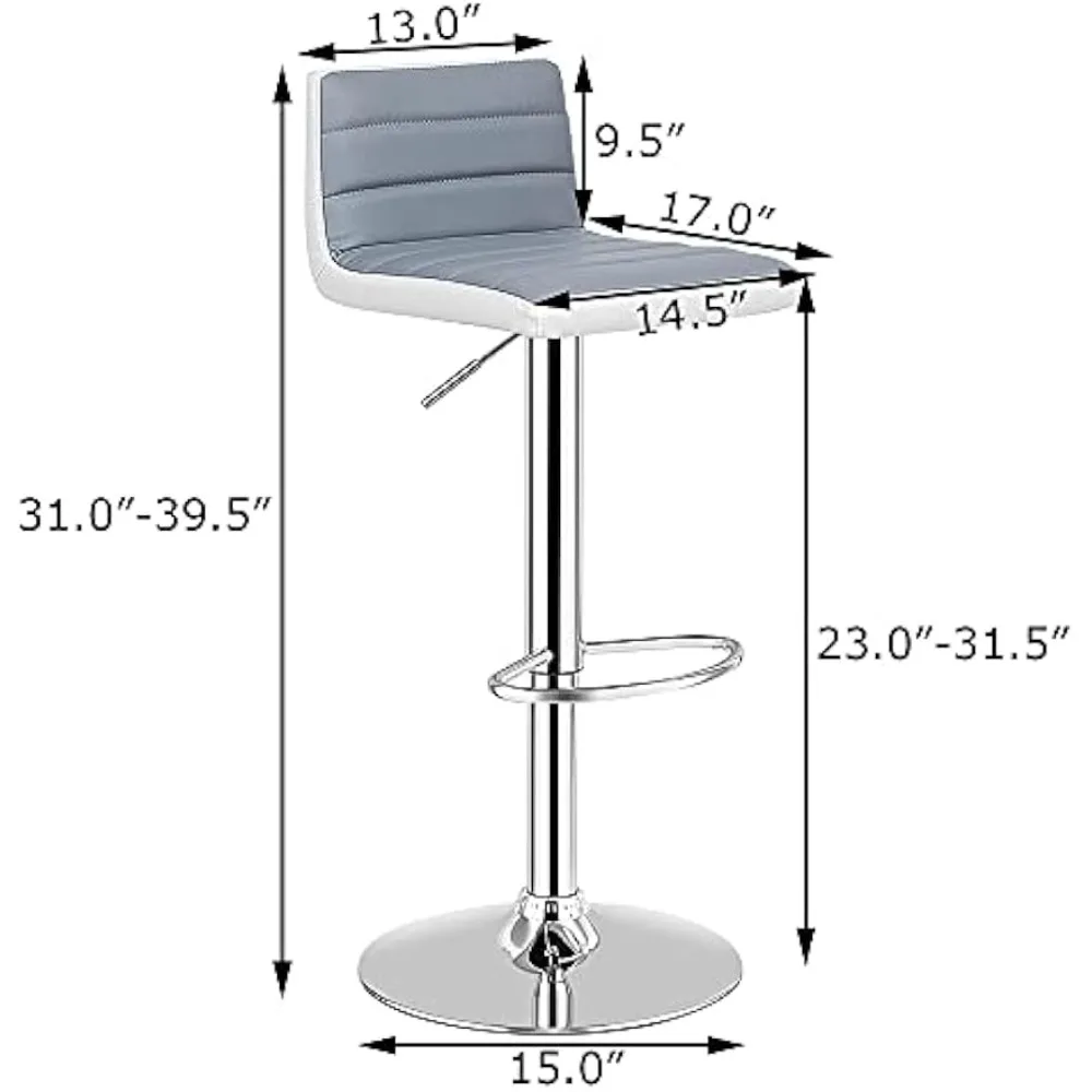 Set of 4 Adjustable Bar Stool, PU Leather Counter Height Square Stool with Low Backrest & Sturdy Chromed Round Base