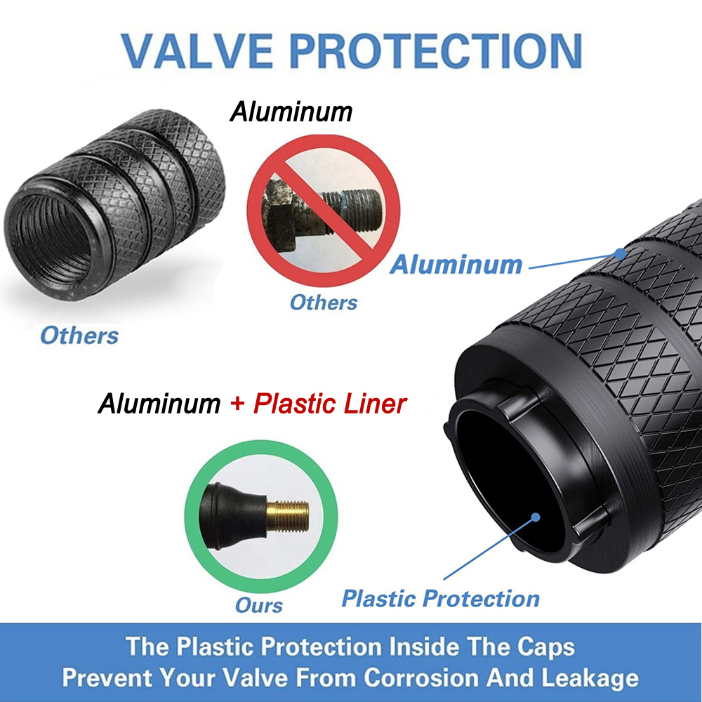 Tampas moletadas da haste da válvula do pneu, alumínio com forro de plástico, tampas resistentes à corrosão do bocal da roda do pneu para carros e motocicletas