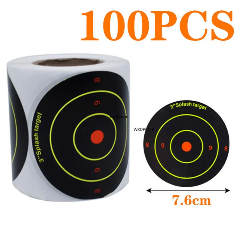 100 Sheet Impact 7.50cm Self-Adhesive Shooting Sticker Targets Splatter Splash Amp Reactive Per Roll Colors (Bullet Eye)