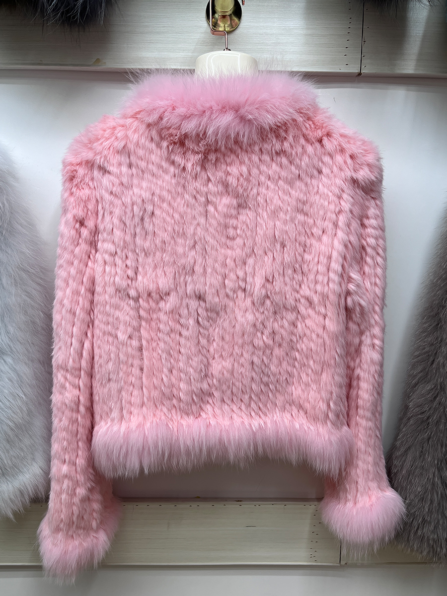 2023 天然ウサギの毛皮のコートニット女性の新しいリアルキツネの毛皮のジャケット高級女性服