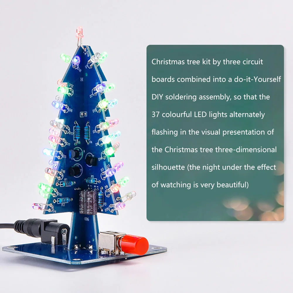 Kit DIY de árbol de Navidad LED colorido con tema navideño, Kit de circuito de Flash LED, Kit de práctica de soldadura divertida electrónica