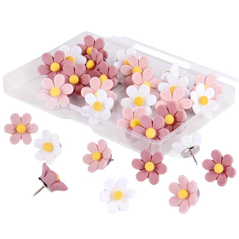 20/30Pcs Flower Push Pins Cork Notice Board Thumb Tacks Drawing Pins Map Pins for Office Notice Board Bulletin Board