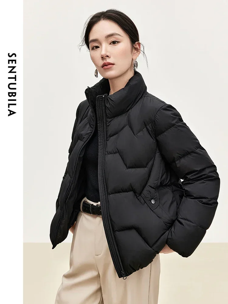 Sentugama-女性用ショートダウンフグジャケット、ダックダウンコート、軽量、スタンドネック、ジッパー、女性用衣類、冬、w44y56637,2024