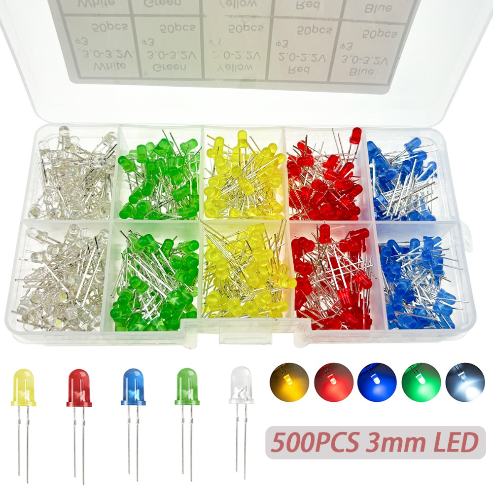 100/300/500PCS 3MM 5MM Light Emitting Diode Electronic Kit Box F3 F5 LED Diode Various Kits White Green Red Blue Yellow