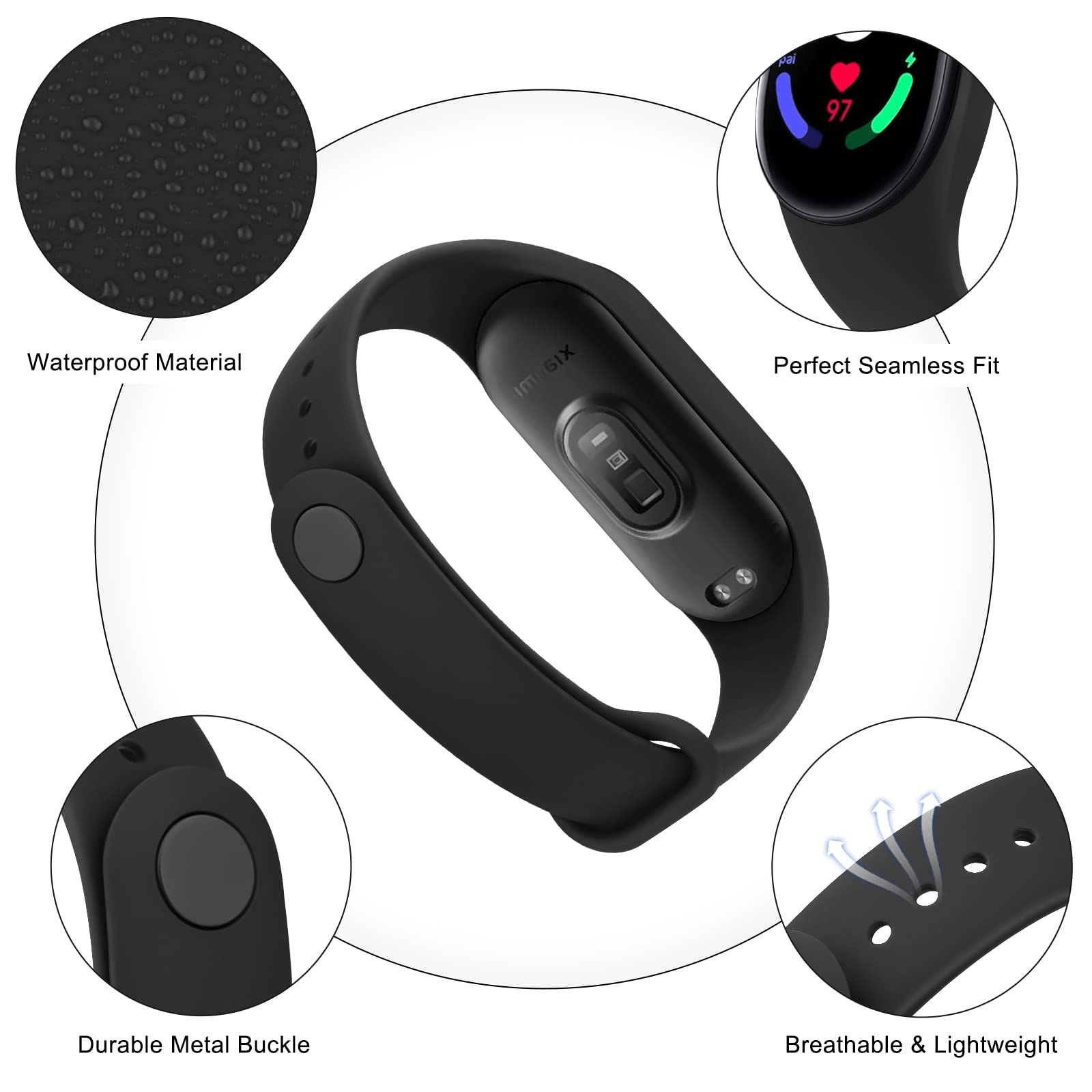 Xiaomi Mi Band 4,3,5,6,4,7,8,9用のスペアシリコンストラップ
