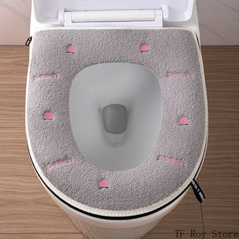 Tapete de vaso sanitário reforçado com padrão de pêssego, universal, à prova d'água, zíper, bordado, capa de assento de vaso sanitário para casa, quatro estações