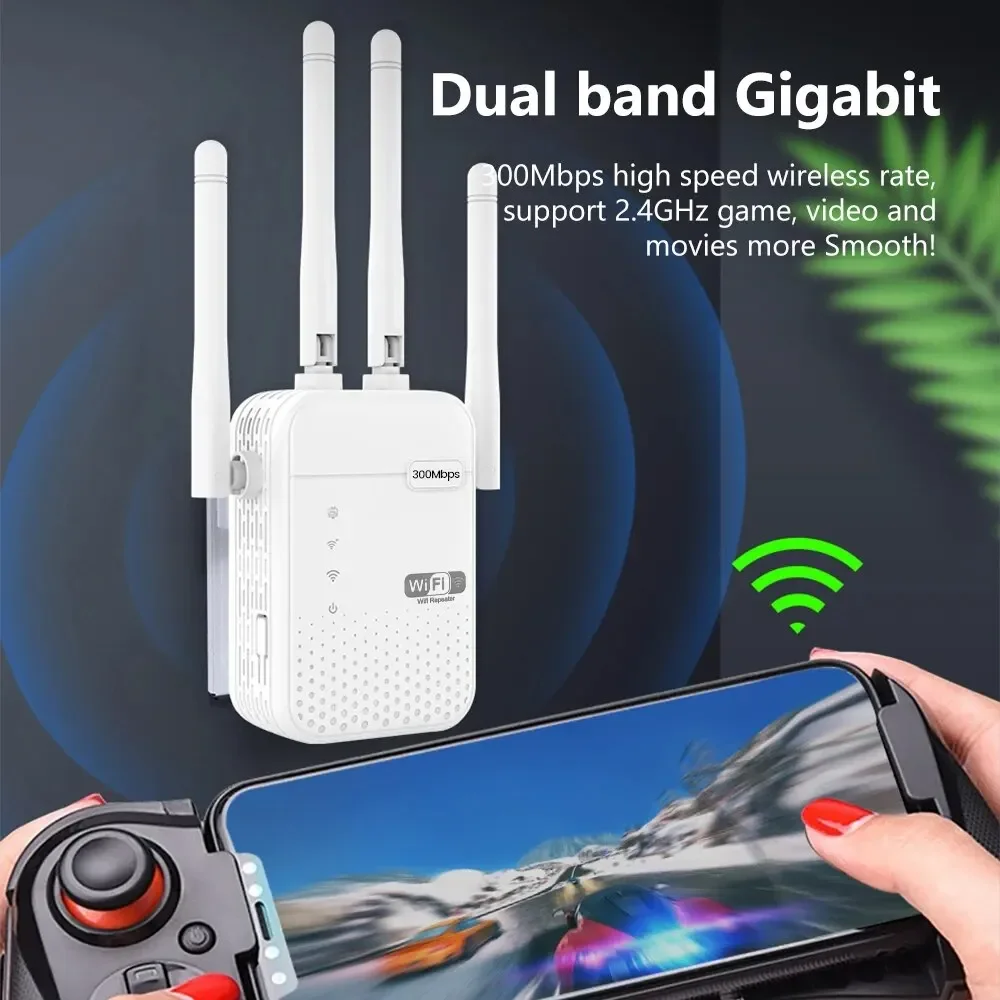 Repetidor WiFi inalámbrico de 300Mbps, enrutador de señal 2,4G, amplificador extensor WiFi inalámbrico de largo alcance 802.11N, amplificador WIFI