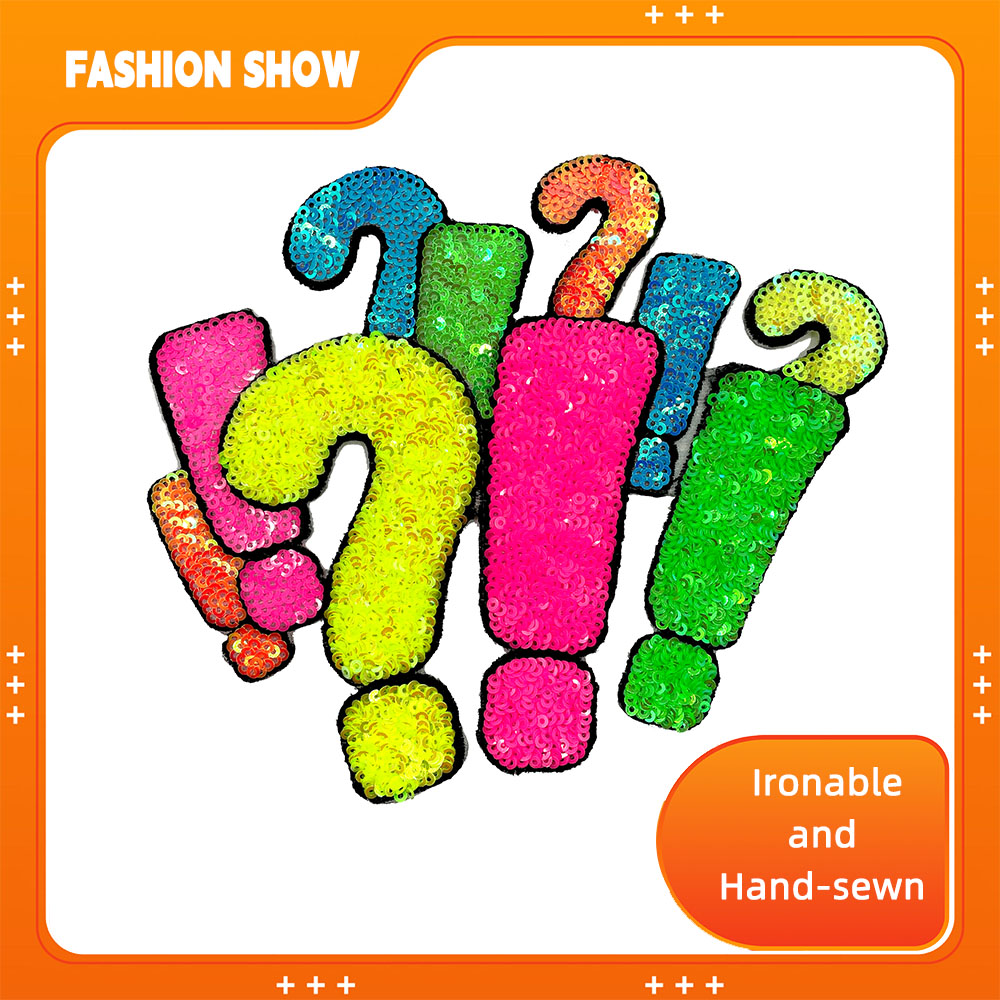 Марк вопросительного отметка, наклейки на ткани с блестками, красочные вышитые цветочные наклейки на ткани, сделай сам, термоплавкий клей, футболка, толстовка, куртка, вышивка, декоративные наклейки