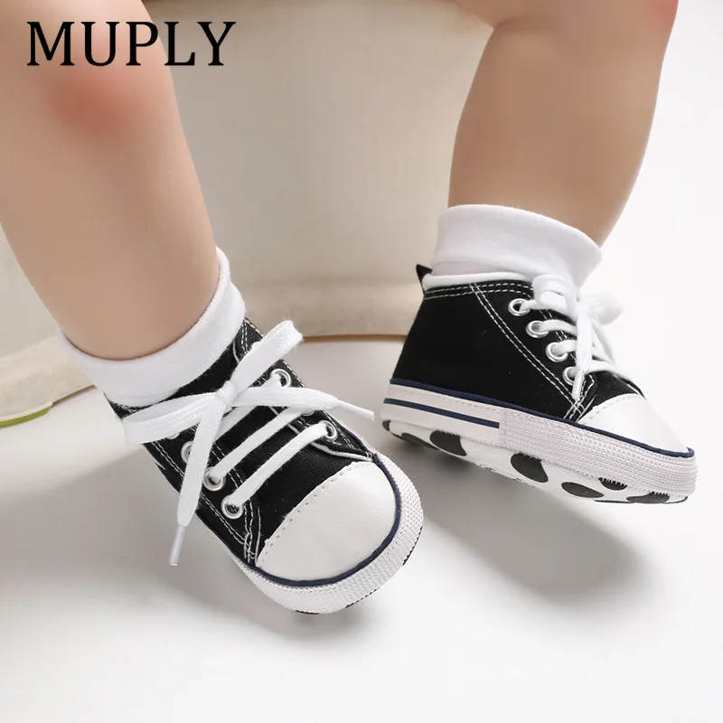 Impressão estrela esportes bebê lona clássico tênis bebê recém-nascido meninos meninas primeiros caminhantes sapatos infantis da criança anti-deslizamento sapatos de bebê
