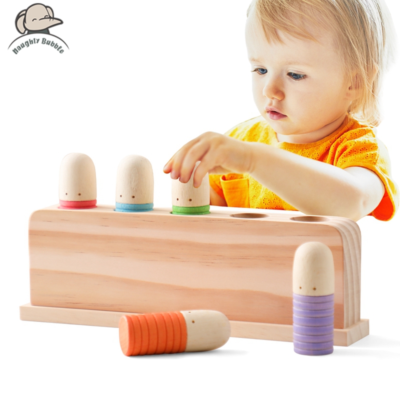 Juguetes para bebés, juguete de madera para hombre pequeño, juguete de reconocimiento de Color, juguete de madera para saltar, juguete de coordinación de manos y pies, regalos para bebés
