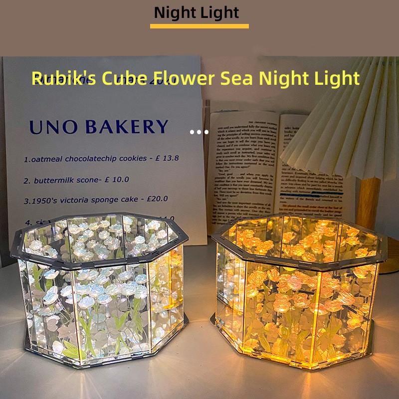 Nuova lampada a forma di cubo a specchio a tulipano fai-da-te Confezione di materiale per luce notturna tridimensionale Regali di compleanno artigianali fatti a mano Luce notturna a tulipano a led