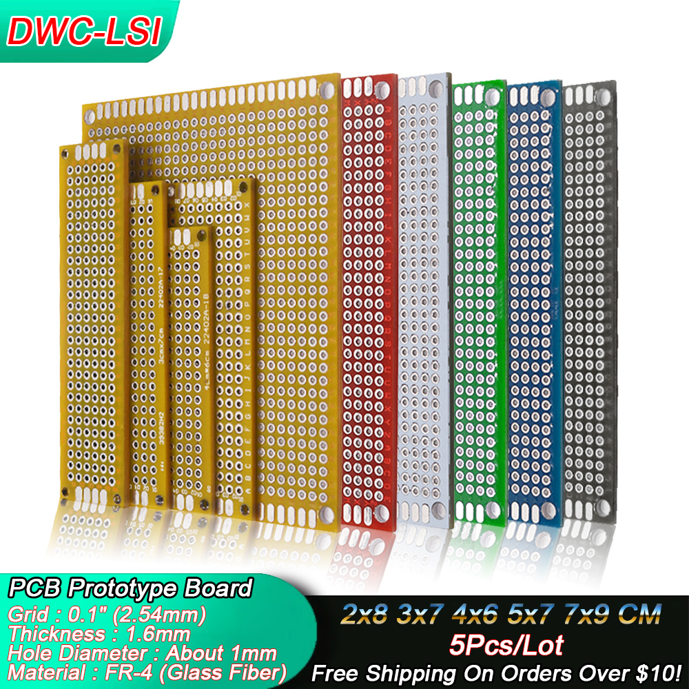 5 pçs/lote 6 cores 2x 8/3x 7/4x 6/5x 7/7x9cm protótipo de lado duplo diy universal circuito impresso placa pcb protoboard pcb placa de ensaio