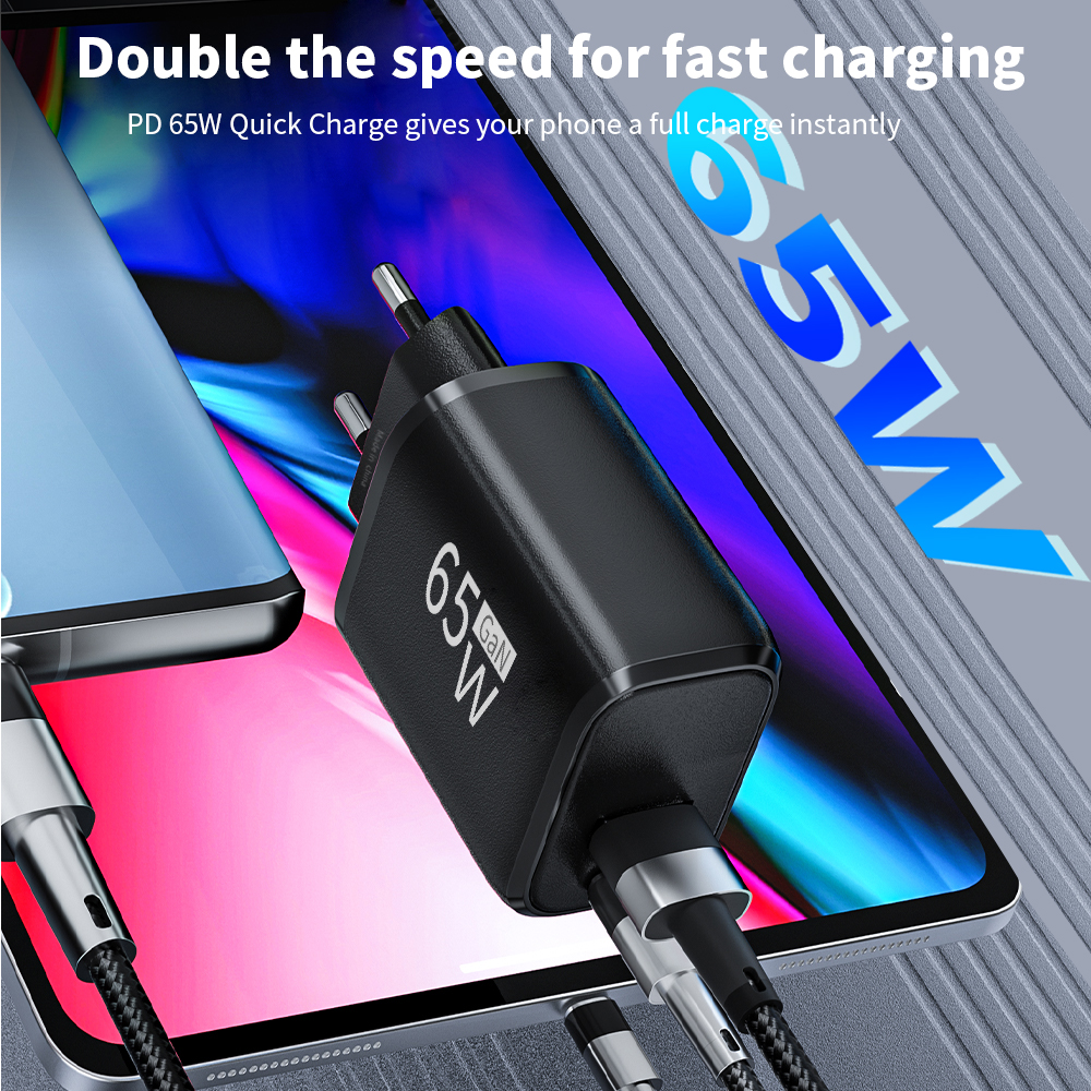 USB Charger 65W GaN Type C Fast Charging PD Power Adapter Quick Charger 3.0 For iPhone 15 Xiaomi POCO Samsung Oneplus