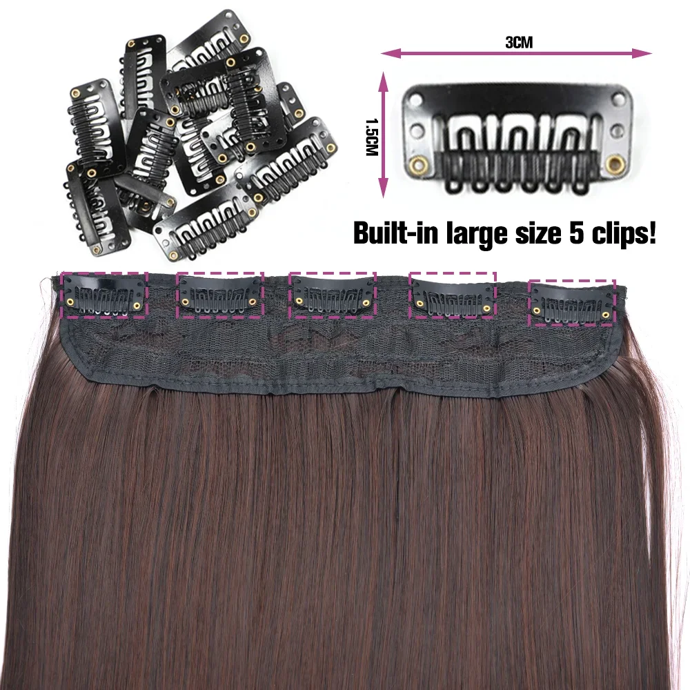 Extensiones de Cabello sintético para mujer, largo y liso postizo, resistente al calor, color rubio y negro, 5 clips