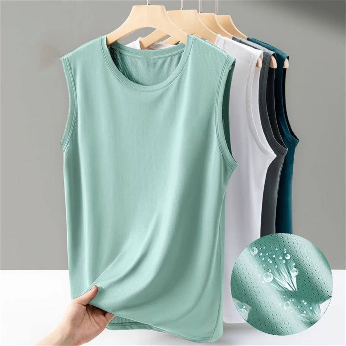 Einfarbiges, lässiges, ärmelloses Tanktop für Herren mit Rundhalsausschnitt, atmungsaktive Weste, schweißtrocknendes Tanktop, geeignet für Sommersport