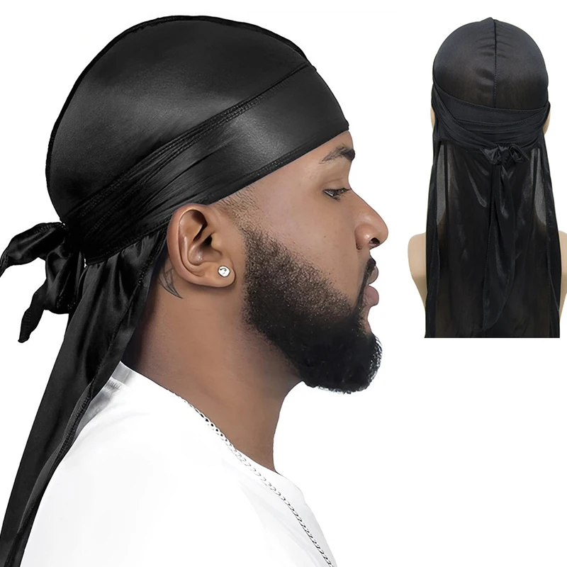 Мужская шелковая бандана Durag, шелковистая шапка Du Rag Doo, тряпка с длинным хвостом и волнами