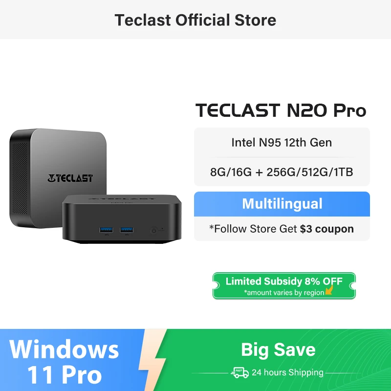 Teclast N20 Pro Мини-ПК Процессоры Intel N95 12-го поколения DDR4 16 ГБ ОЗУ 256 ГБ/512 ГБ/1 ТБ SSD WiFi BT 4K HD Настольный компьютер Портативный