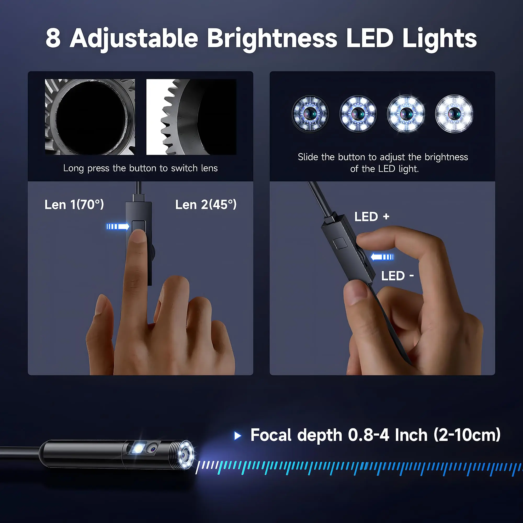 KERUI Telecamera per endoscopio con obiettivo singolo/doppio per iPhone iPad IOS e Android Tipo-c Luce a led IP67 Periscopio Telecamera per ispezione industriale