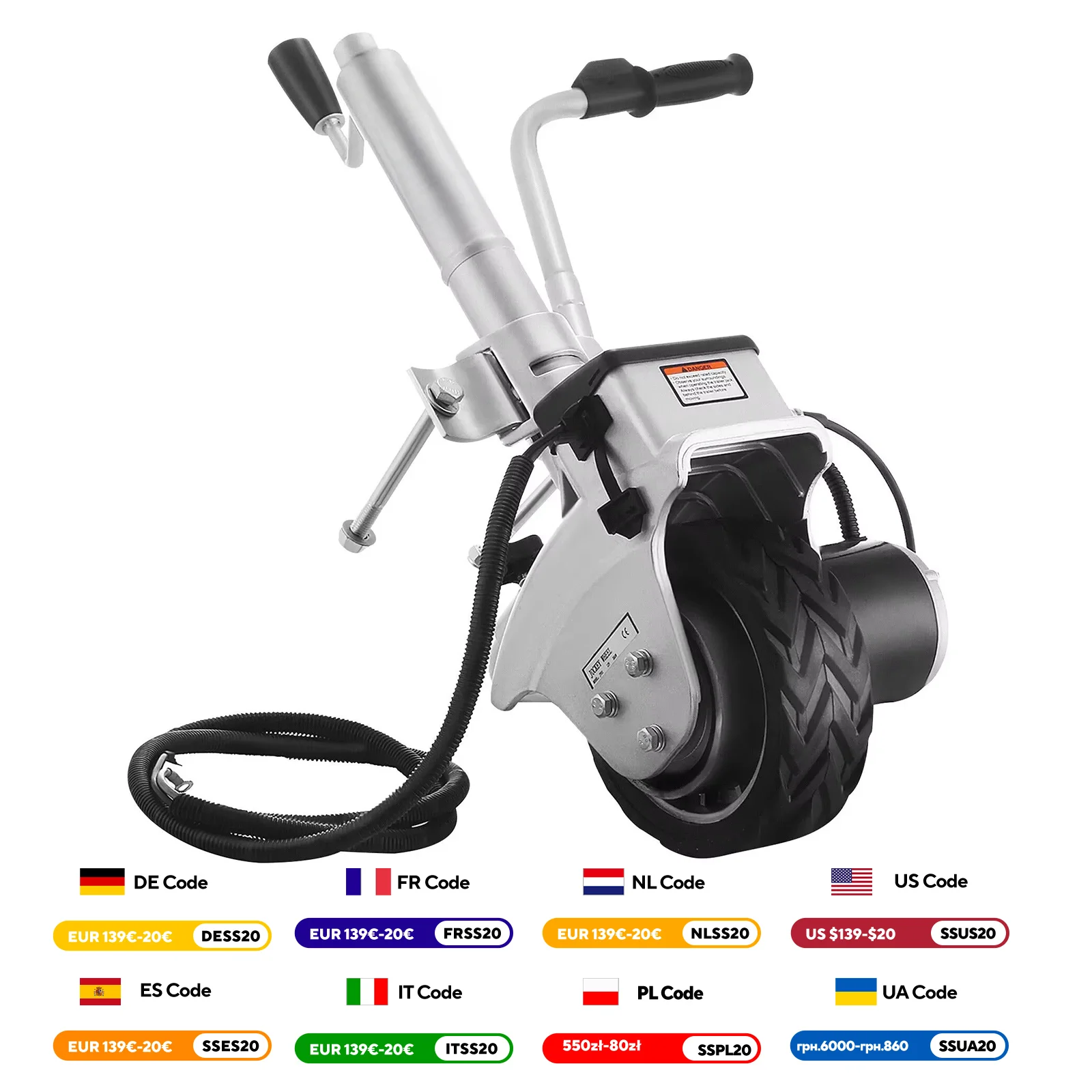 VEVOR-rueda Jockey motorizada eléctrica, 350W, 12V, caravana, barco, rueda, Dolly, utilidad, remolque, coche, SUV, potencia, 2270KG, carga de vehículo