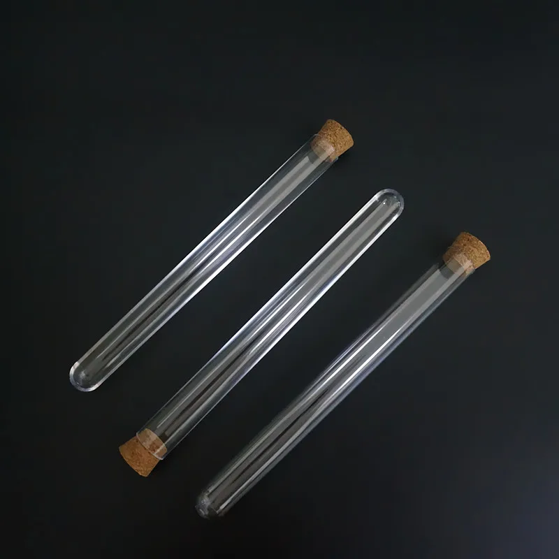 20 sztuk 50 sztuk 100 sztuk 18x180mm przezroczyste plastikowe probówki z korkami korki Wedding Favor tuba na prezent laboratorium szkoła