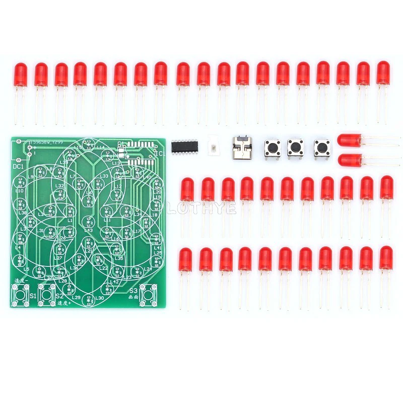 Kit electrónico DIY, molino de viento electrónico con patrón de varios estilos, luz de agua corriente, 43 LED, 5V, conjunto de entrenamiento de componentes de soldadura divertido