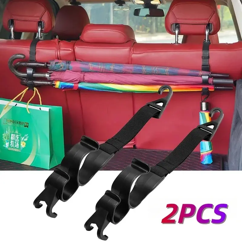 2Pcs Einstellbare Auto Hinten Kopfstütze Haken Halter Multifunktionale Regenschirm Stamm Halterung Auto Innen Zubehör für Fahrzeug Rücksitz