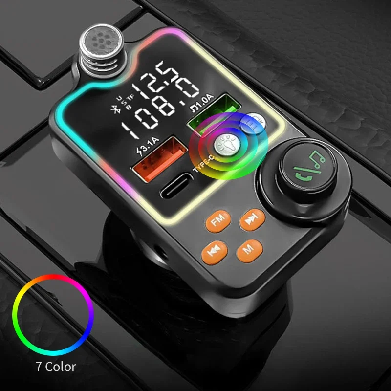 VIKEFON Auto Bluetooth Schnellladegerät Auto Zigarettenanzünder Anruf Freisprecheinrichtung EQ Atmosphärenlicht MP3-Player FM-Transmitter Ladegerät