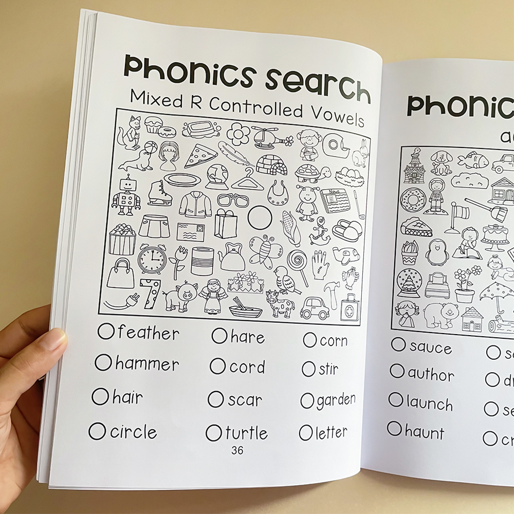 Phonics Workbook Words Read and Find Practice Preschool Learning English Language Kindergarten Writing Coloring Book Montessori