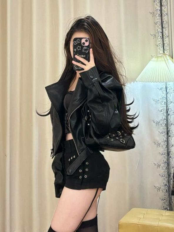 Jaqueta de Couro Estilo Americano para Mulheres, Design Novo de Primavera e Outono, Jaqueta de Couro PU com Zíper para Motoci...