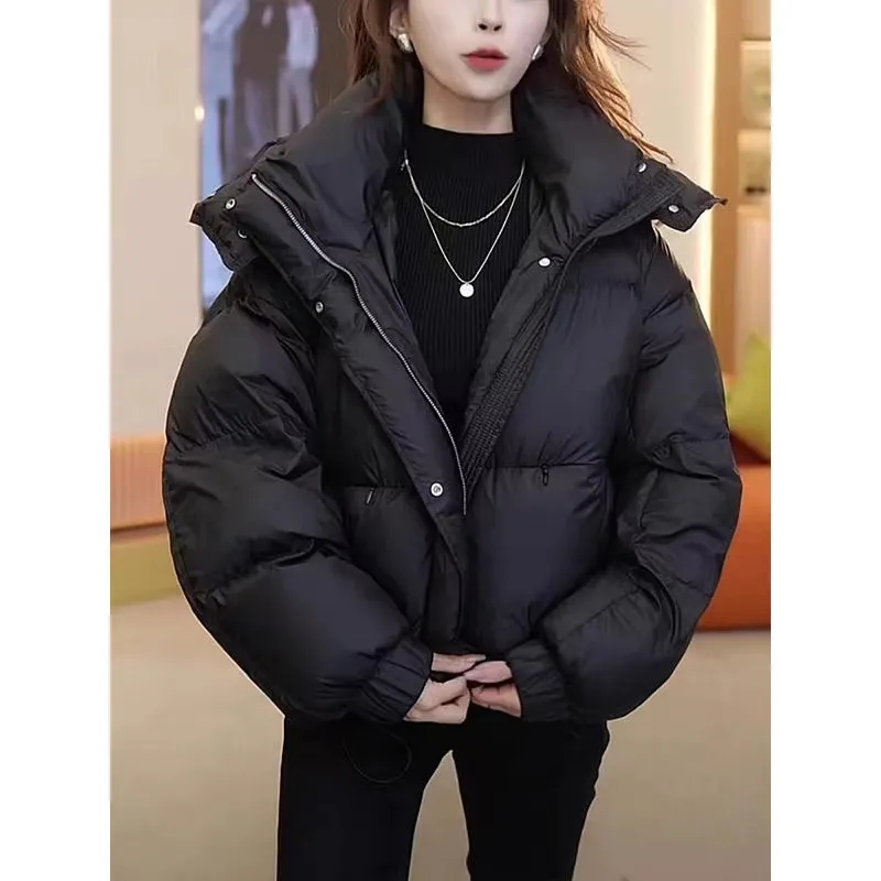 Use una chaqueta acolchada de algodón de alta calidad para mujer en otoño invierno 2025, abrigo femenino con capucha de oxígeno de Color sólido con abrigo