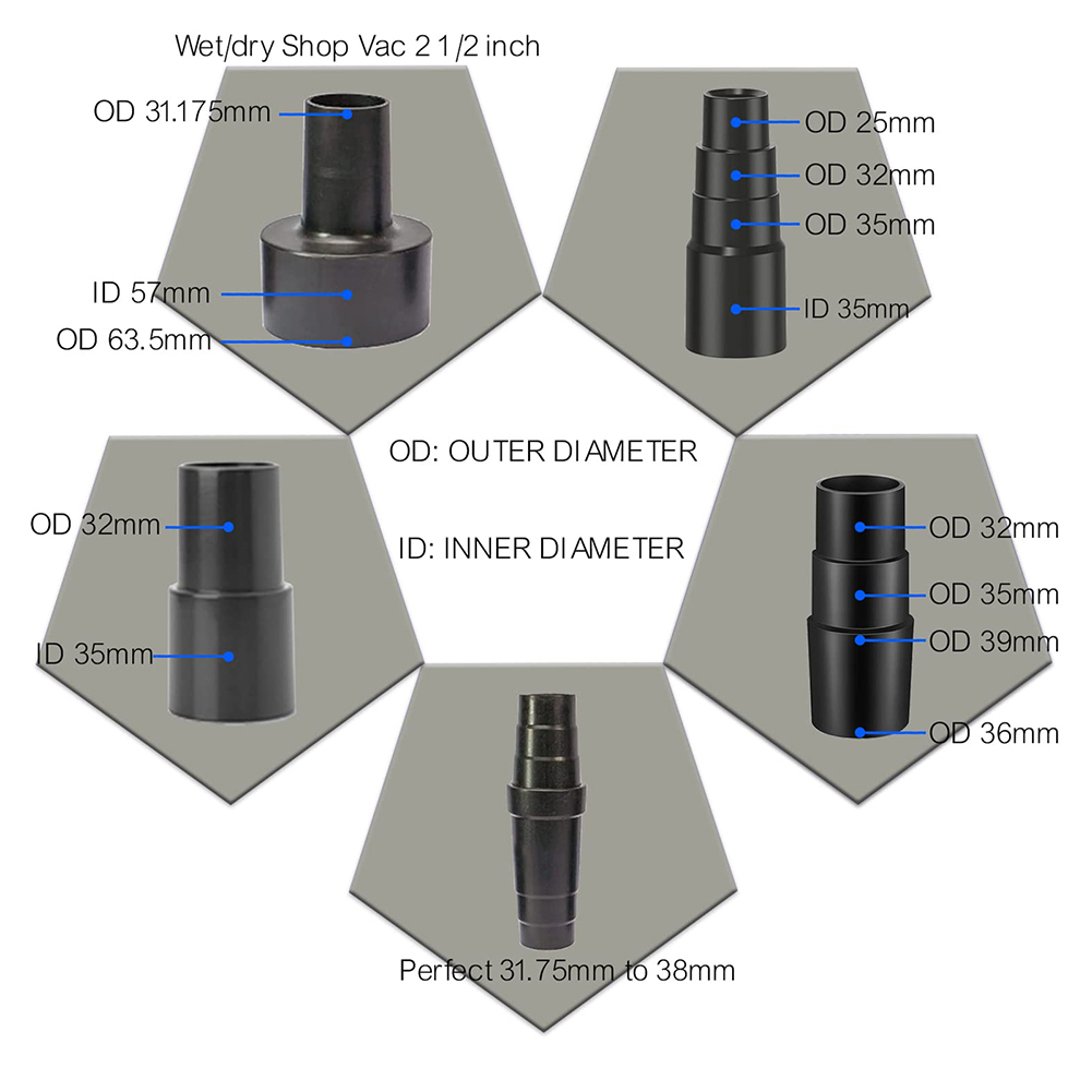5pcs Universal- Vacuum Hose Adapter Kit Reducer Converter From 1 1/2 Inch To 1 1/4inch Dust Extraction Hose Connector