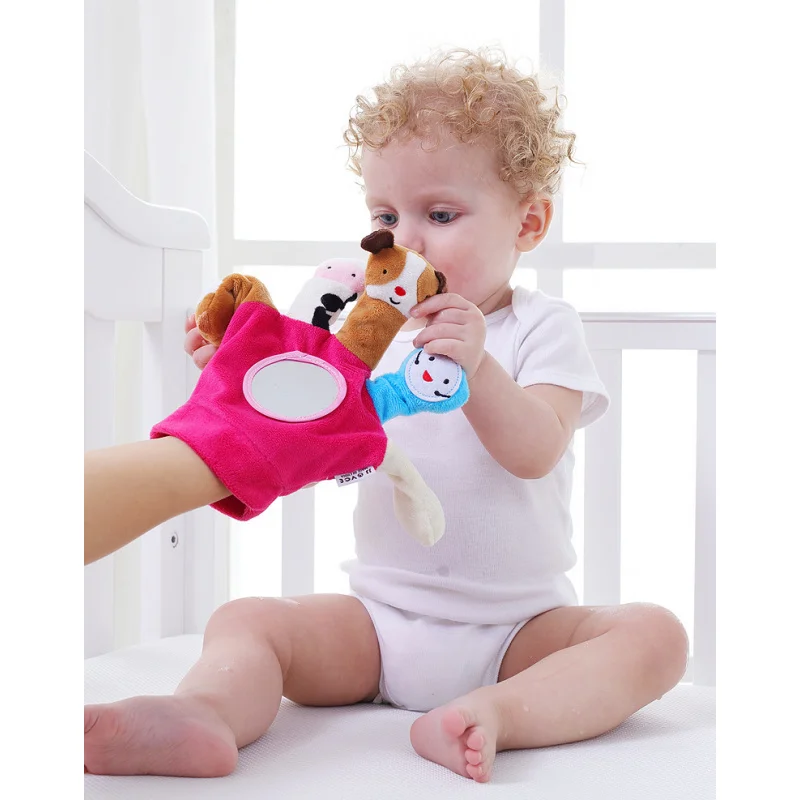 Cartoon Animal Toddler Puppet Plush Finger Toy With Safety Mirror Children Educational Hand Puppet ParentChild Interactive Glove