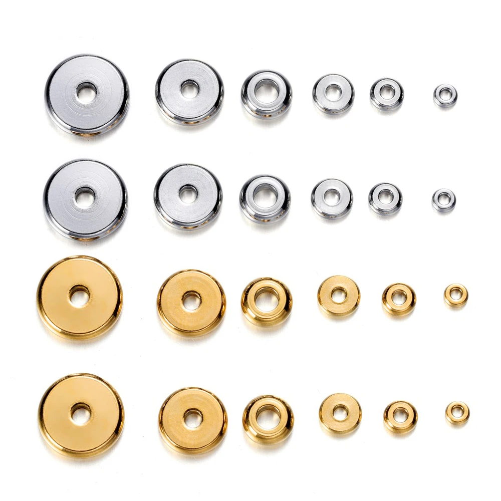 20 Teile/los 3-10mm Edelstahl Charm Spacer Perlen Flache Runde Lose Große Loch Perlen Für DIY Schmuck Machen liefert Zubehör